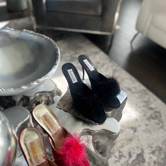 Red and black satin true vintage sexy mules size 8 new and in worn condition 70s - Picture 14 of 16